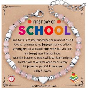 TONY & SANDY Graduation Gifts for Her, Graduation Bracelets for Women Girls Middle High School College Graduates(Back to School – Rose Quartz)