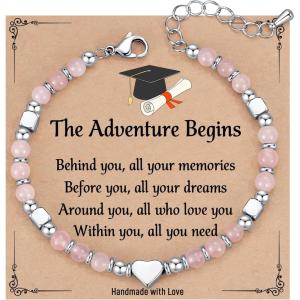 TONY & SANDY Graduation Gifts for Her, Graduation Bracelets for Women Girls Middle High School College Graduates(Rose Quartz)