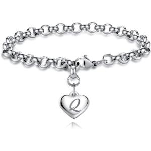 TONY & SANDY Initial Charm Bracelets for Girls Women Stainless Steel A-Z Bracelet Personalized Gifts Birthday Graduation Easter Christmas Stocking Stuffers for Teens Girls Women Jewelry(Q – Heart)