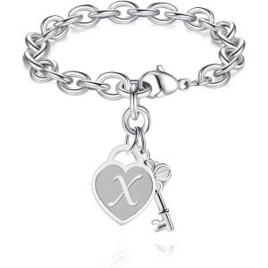 TONY & SANDY Initial Charm Bracelets for Girls Women Stainless Steel A-Z Bracelet Personalized Gifts Birthday Graduation Easter Christmas Stocking Stuffers for Teens Girls Women Jewelry(X)