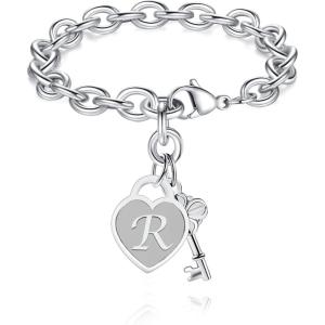 TONY & SANDY Initial Charm Bracelets for Girls Women Stainless Steel A-Z Bracelet Personalized Gifts Birthday Graduation Easter Christmas Stocking Stuffers for Teens Girls Women Jewelry(R)
