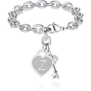 TONY & SANDY Initial Charm Bracelets for Girls Women Stainless Steel A-Z Bracelet Personalized Gifts Birthday Graduation Easter Christmas Stocking Stuffers for Teens Girls Women Jewelry(Z)