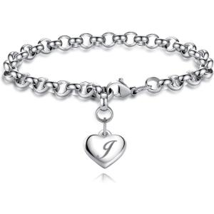 TONY & SANDY Initial Charm Bracelets for Girls Women Stainless Steel A-Z Bracelet Personalized Gifts Birthday Graduation Easter Christmas Stocking Stuffers for Teens Girls Women Jewelry(J – Heart)