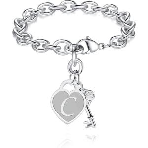 TONY & SANDY Initial Charm Bracelets for Girls Women Stainless Steel A-Z Bracelet Personalized Gifts Birthday Graduation Easter Christmas Stocking Stuffers for Teens Girls Women Jewelry(C)