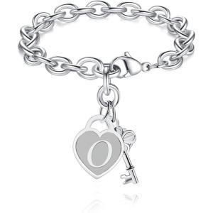 TONY & SANDY Initial Charm Bracelets for Girls Women Stainless Steel A-Z Bracelet Personalized Gifts Birthday Graduation Easter Christmas Stocking Stuffers for Teens Girls Women Jewelry(O)