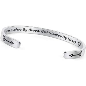 TONY & SANDY Inspirational Bracelets for Women Teen Girls Personalized Gifts for Daughter Granddaughter Mom Sister Friends Stainless Steel Engraved Cuff Birthday Easter Christmas(A – Sister Gift – Not sisters by blood but sisters by heart)