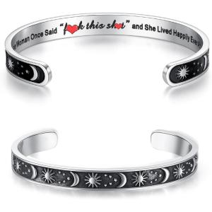 TONY & SANDY Inspirational Bracelets for Women Teen Girls Personalized Gifts for Daughter Granddaughter Mom Sister Friends Stainless Steel Engraved Cuff Birthday Easter Christmas(A – Sun & Moon – A wise woman once said…)