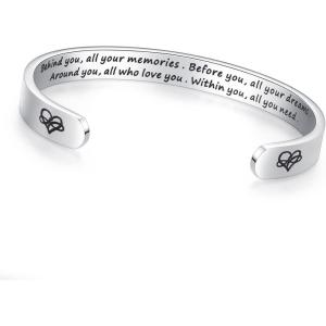 TONY & SANDY Inspirational Bracelets for Women Teen Girls Personalized Gifts for Daughter Granddaughter Mom Sister Friends Stainless Steel Engraved Cuff Birthday Easter Christmas(A – Graduation Gifts – Behind you  all your memories. Before you  all your dreams.)
