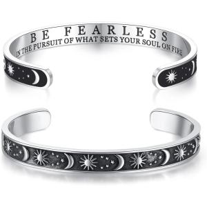 TONY & SANDY Inspirational Bracelets for Women Teen Girls Personalized Gifts for Daughter Granddaughter Mom Sister Friends Stainless Steel Engraved Cuff Birthday Easter Christmas(A – Sun & Moon – Be fearless in the pursuit of what sets your soul on fire)