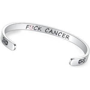 TONY & SANDY Inspirational Bracelets for Women Teen Girls Personalized Gifts for Daughter Granddaughter Mom Sister Friends Stainless Steel Engraved Cuff Birthday Easter Christmas(A – F@ck Cancer)