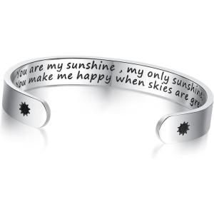 TONY & SANDY Inspirational Bracelets for Women Teen Girls Personalized Gifts for Daughter Granddaughter Mom Sister Friends Stainless Steel Engraved Cuff Birthday Easter Christmas(A – You are my sunshine my only sunshine you make me happy when skies are grey)