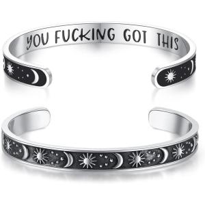 TONY & SANDY Inspirational Bracelets for Women Teen Girls Personalized Gifts for Daughter Granddaughter Mom Sister Friends Stainless Steel Engraved Cuff Birthday Easter Christmas(A – Sun & Moon – You got this)