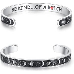 TONY & SANDY Inspirational Bracelets for Women Teen Girls Personalized Gifts for Daughter Granddaughter Mom Sister Friends Stainless Steel Engraved Cuff Birthday Easter Christmas(A – Sun & Moon – Be kind of a b bracelet)