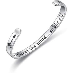 TONY & SANDY Inspirational Bracelets for Women Teen Girls Personalized Gifts for Daughter Granddaughter Mom Sister Friends Stainless Steel Engraved Cuff Birthday Easter Christmas(A – She believed she could so she did)