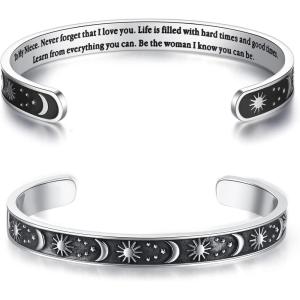 TONY & SANDY Inspirational Bracelets for Women Teen Girls Personalized Gifts for Daughter Granddaughter Mom Sister Friends Stainless Steel Engraved Cuff Birthday Easter Christmas(A – Niece Gifts – Sun & Moon – Never forget that I love you…)