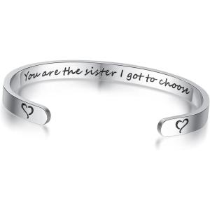 TONY & SANDY Inspirational Bracelets for Women Teen Girls Personalized Gifts for Daughter Granddaughter Mom Sister Friends Stainless Steel Engraved Cuff Birthday Easter Christmas(A – Sister Gifts – You are the sister I got to choose)