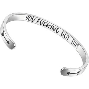 TONY & SANDY Inspirational Bracelets for Women Teen Girls Personalized Gifts for Daughter Granddaughter Mom Sister Friends Stainless Steel Engraved Cuff Birthday Easter Christmas(A – You got this)