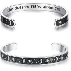 TONY & SANDY Inspirational Bracelets for Women Teen Girls Personalized Gifts for Daughter Granddaughter Mom Sister Friends Stainless Steel Engraved Cuff Birthday Easter Christmas(A – Sun & Moon – She doesn’t flight alone-New)