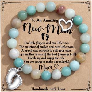 TONY & SANDY New Mom Christmas Gifts, Bead Bracelets for First Time Mom Gifts on Mother’s Day, Birthday, Stocking Stuffers(A – New Mom – Amazonite)