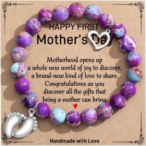 TONY & SANDY New Mom Christmas Gifts, Bead Bracelets for First Time Mom Gifts on Mother’s Day, Birthday, Stocking Stuffers(Imperial Jasper – First Mother’s Day)