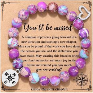 TONY & SANDY Retirement Gifts for Women Compass Bracelet Coworkers Farewell Leaving Goodbye Moving Going Away Gifts for Coworkers Women Friends Teacher Employee(You’ll be missed – Imperical Jasper)