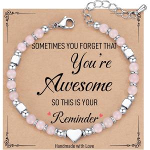 TONY & SANDY Tiny Beaded Bracelets for Women, Sometimes You Forget You’re Awesome Gift, Unique Stocking Stuffers for Women, Mom, Daughter, Wife, Coworker, Best Friend, Bestie, Granddaughter(Rose Quartz)