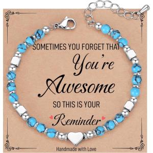 TONY & SANDY Tiny Beaded Bracelets for Women, Sometimes You Forget You’re Awesome Gift, Unique Stocking Stuffers for Women, Mom, Daughter, Wife, Coworker, Best Friend, Bestie, Granddaughter(Turquoise)