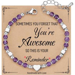 TONY & SANDY Tiny Beaded Bracelets for Women, Sometimes You Forget You’re Awesome Gift, Unique Stocking Stuffers for Women, Mom, Daughter, Wife, Coworker, Best Friend, Bestie, Granddaughter(Amethyst)