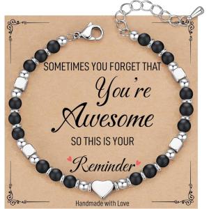 TONY & SANDY Tiny Beaded Bracelets for Women, Sometimes You Forget You’re Awesome Gift, Unique Stocking Stuffers for Women, Mom, Daughter, Wife, Coworker, Best Friend, Bestie, Granddaughter(Black Onyx)