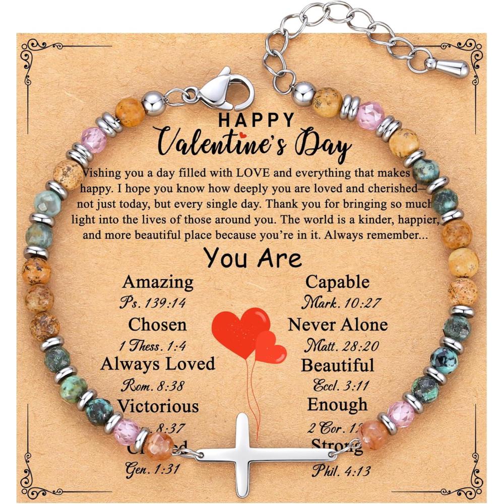 imageTONY ampamp SANDY Christian Cross Bracelet for Women Valentines Day Gifts for Her Confirmation Baptism Easter Gifts Unique Gift for Friends Daughter Mom Sister in Christ Birthday ChristmasHappy Valentines Day