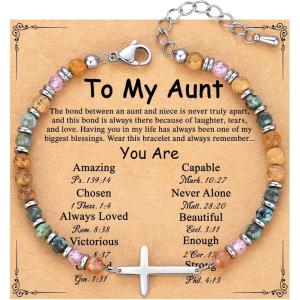 TONY & SANDY Christian Cross Bracelet for Women, Valentine’s Day Gifts for Her, Confirmation Baptism Easter Gifts, Unique Gift for Friends Daughter Mom Sister in Christ Birthday Christmas(Aunt)