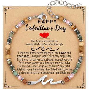 TONY & SANDY Friend Gifts for Women, Unique Valentine’s Day Gifts for Her, Sister Gifts from Sister, Wave Bracelet, Christmas Birthday Gifts for Women, Bestie Friendship Bracelets(Happy Valentine’s Day)