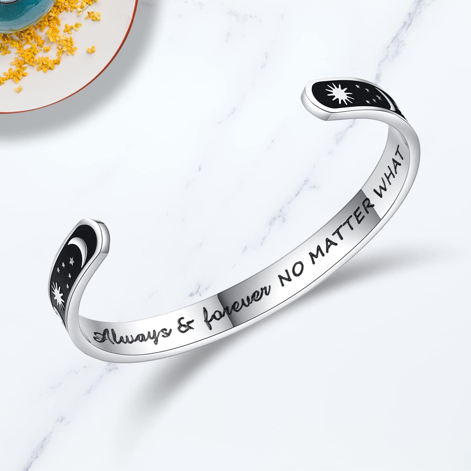 imageTONY amp SANDY Inspirational Bracelets for Women Teen Girls Personalized Gifts for Daughter Granddaughter Mom Sister Friends Stainless Steel Engraved Cuff Birthday Easter ChristmasA Sun Moon Always and forever no matter what