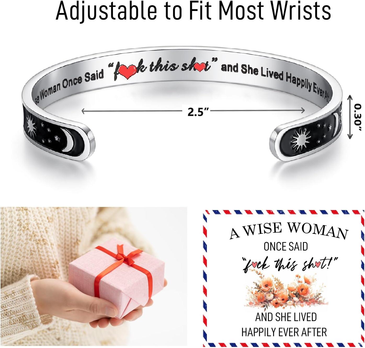 imageTONY amp SANDY Inspirational Bracelets for Women Teen Girls Personalized Gifts for Daughter Granddaughter Mom Sister Friends Stainless Steel Engraved Cuff Birthday Easter ChristmasA Sun Moon A wise woman once said