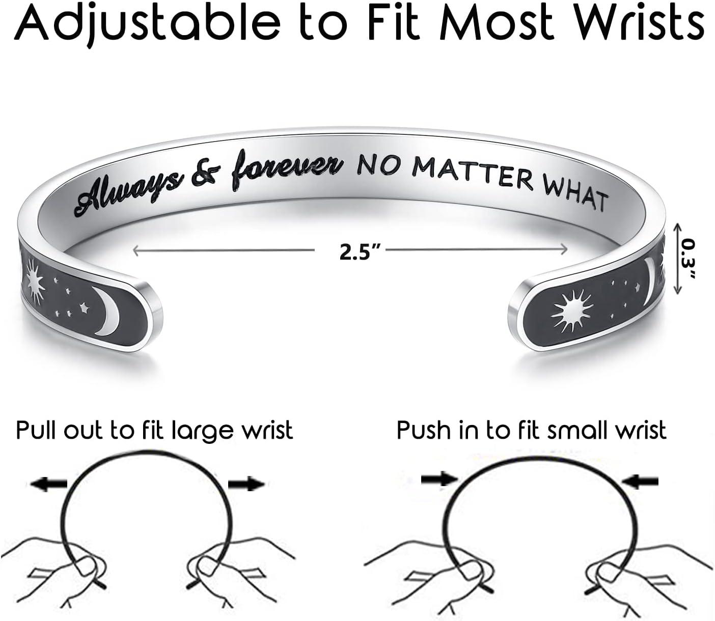 imageTONY amp SANDY Inspirational Bracelets for Women Teen Girls Personalized Gifts for Daughter Granddaughter Mom Sister Friends Stainless Steel Engraved Cuff Birthday Easter ChristmasA Sun Moon Always and forever no matter what