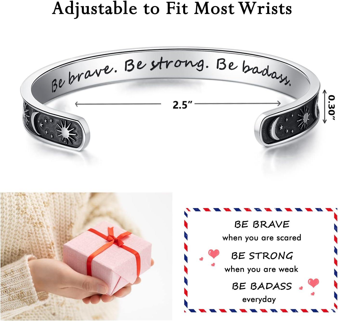 imageTONY amp SANDY Inspirational Bracelets for Women Teen Girls Personalized Gifts for Daughter Granddaughter Mom Sister Friends Stainless Steel Engraved Cuff Birthday Easter ChristmasA Sun Moon Be brave be strong be badass