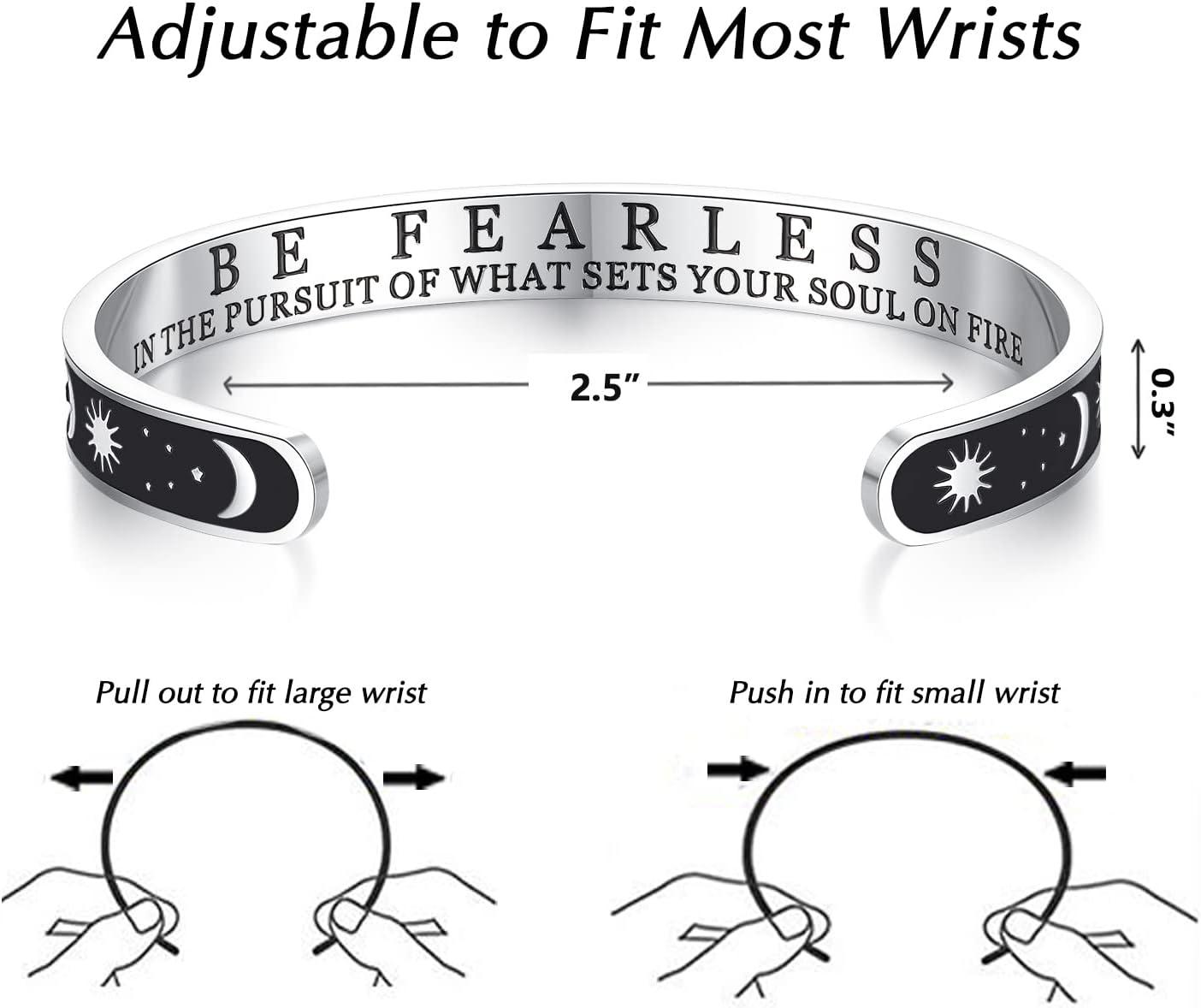 imageTONY amp SANDY Inspirational Bracelets for Women Teen Girls Personalized Gifts for Daughter Granddaughter Mom Sister Friends Stainless Steel Engraved Cuff Birthday Easter ChristmasA Sun Moon Be fearless in the pursuit of what sets your soul on fire