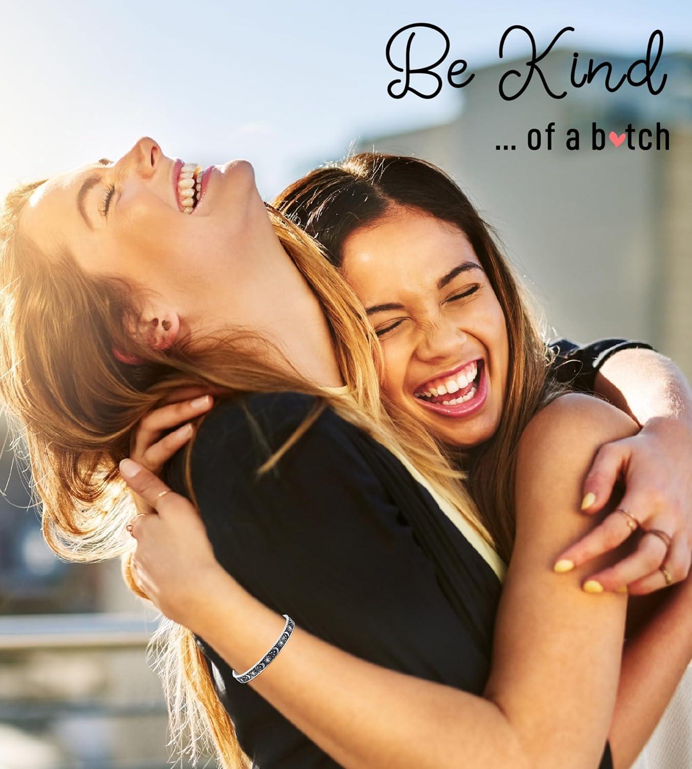 imageTONY amp SANDY Inspirational Bracelets for Women Teen Girls Personalized Gifts for Daughter Granddaughter Mom Sister Friends Stainless Steel Engraved Cuff Birthday Easter ChristmasA Sun Moon Be kind of a b bracelet