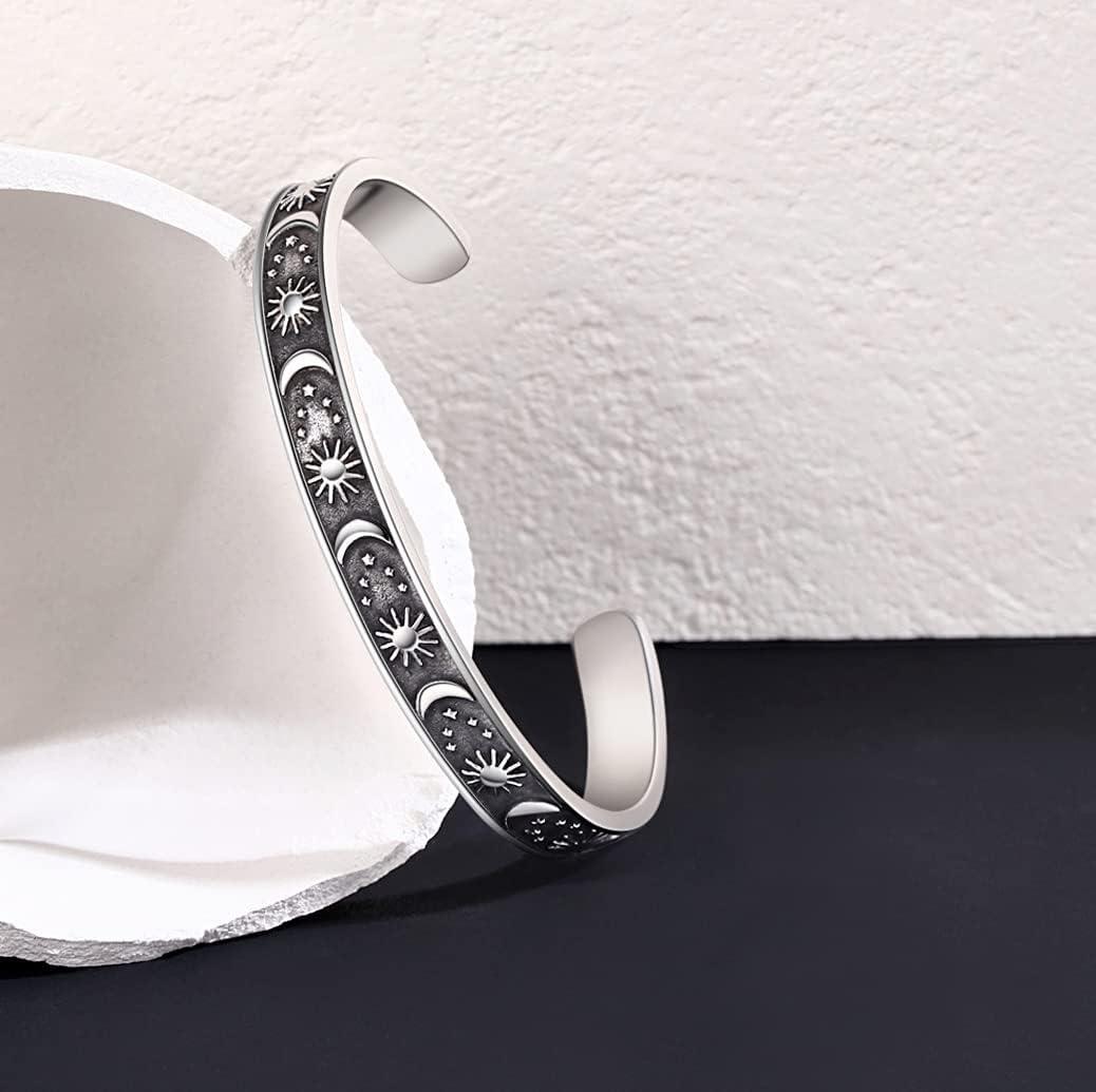 imageTONY amp SANDY Inspirational Bracelets for Women Teen Girls Personalized Gifts for Daughter Granddaughter Mom Sister Friends Stainless Steel Engraved Cuff Birthday Easter ChristmasA Sun Moon Be fearless in the pursuit of what sets your soul on fire