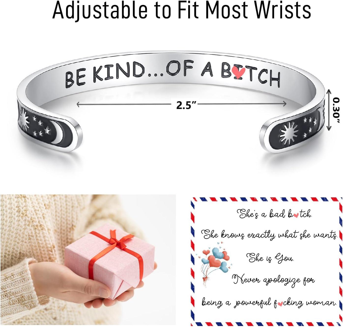 imageTONY amp SANDY Inspirational Bracelets for Women Teen Girls Personalized Gifts for Daughter Granddaughter Mom Sister Friends Stainless Steel Engraved Cuff Birthday Easter ChristmasA Sun Moon Be kind of a b bracelet