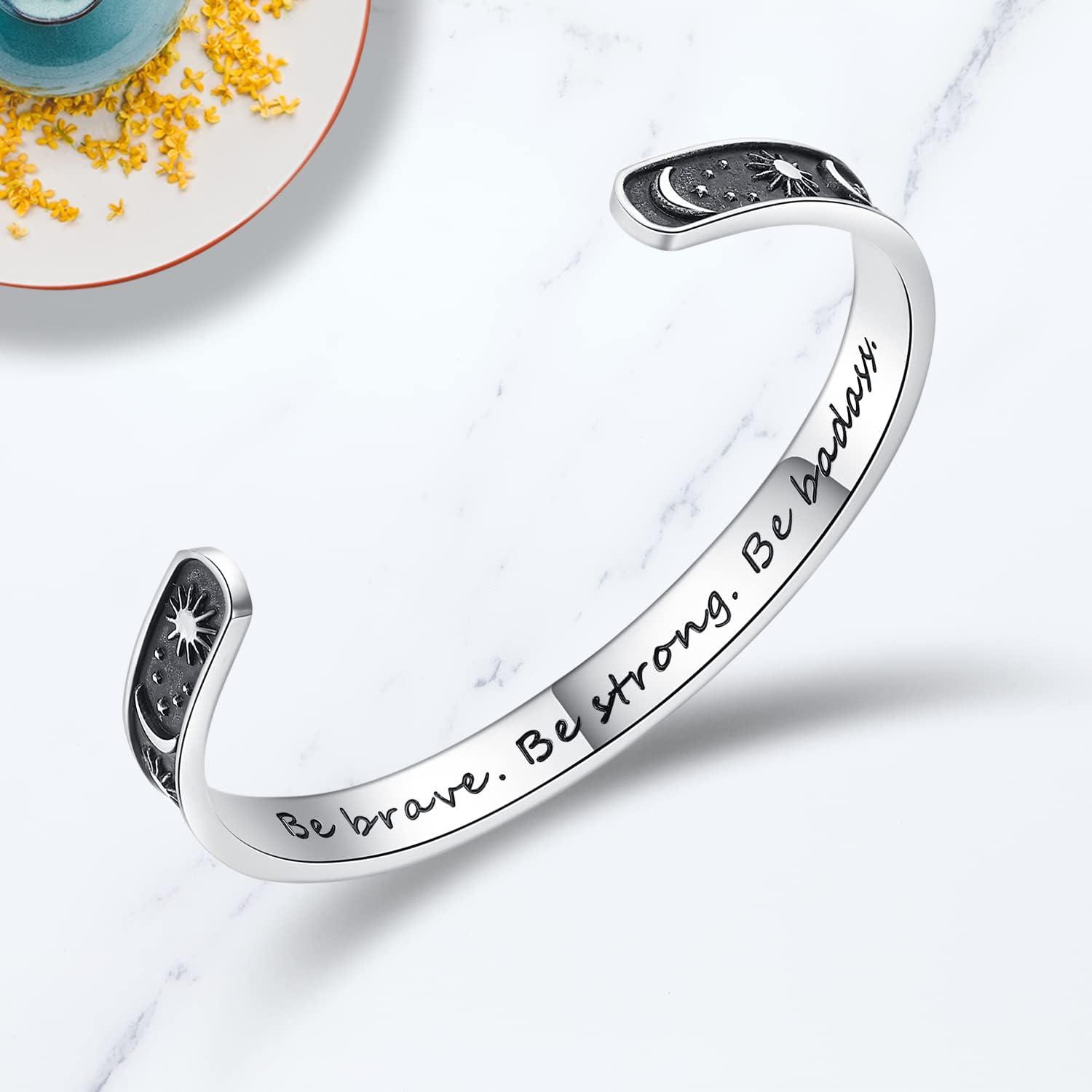 imageTONY amp SANDY Inspirational Bracelets for Women Teen Girls Personalized Gifts for Daughter Granddaughter Mom Sister Friends Stainless Steel Engraved Cuff Birthday Easter ChristmasA Sun Moon Be brave be strong be badass