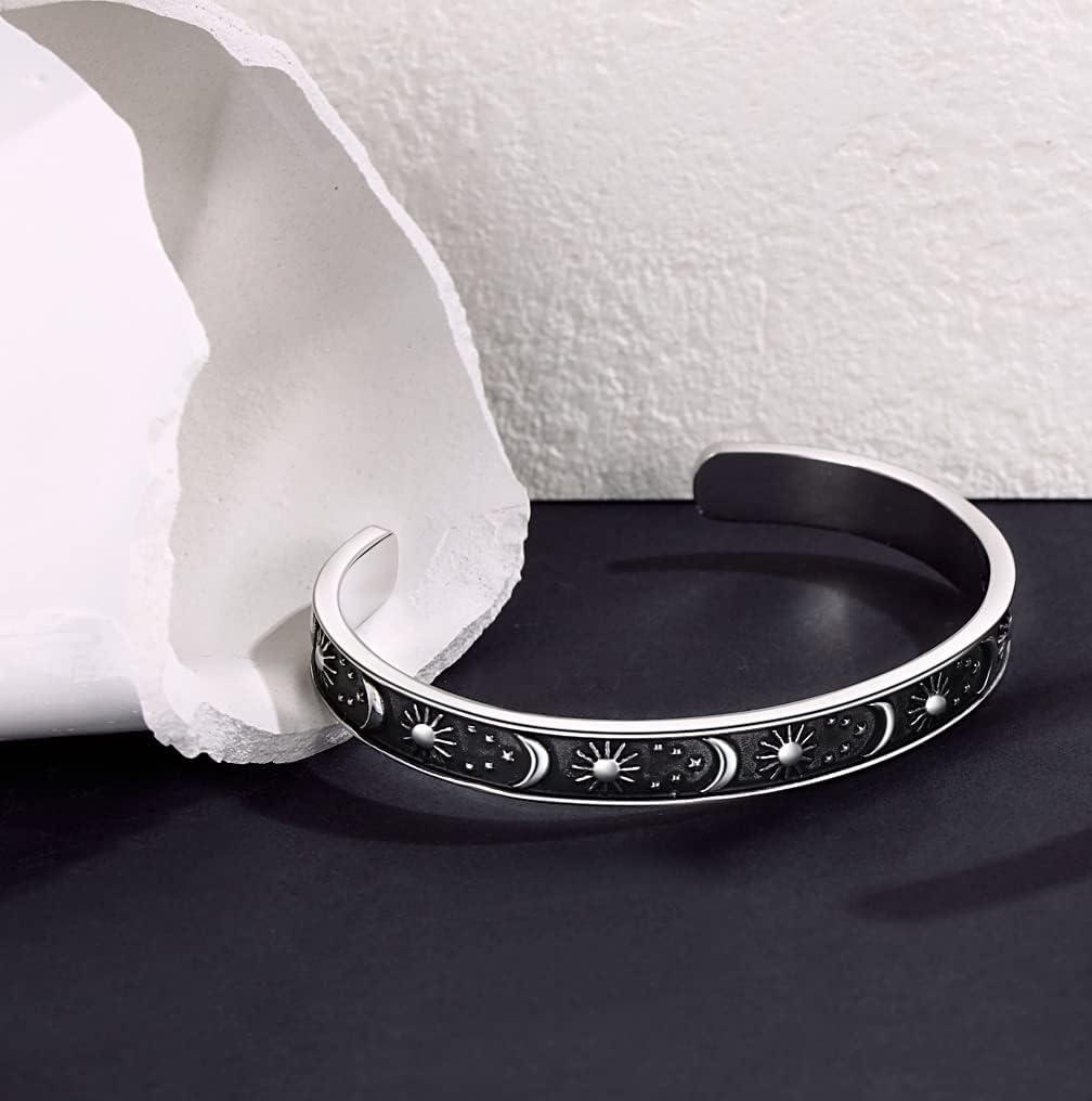 imageTONY amp SANDY Inspirational Bracelets for Women Teen Girls Personalized Gifts for Daughter Granddaughter Mom Sister Friends Stainless Steel Engraved Cuff Birthday Easter ChristmasA Sun Moon Always and forever no matter what