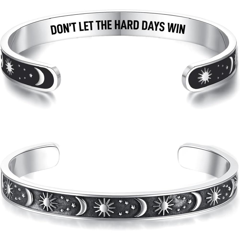 imageTONY amp SANDY Inspirational Bracelets for Women Teen Girls Personalized Gifts for Daughter Granddaughter Mom Sister Friends Stainless Steel Engraved Cuff Birthday Easter ChristmasA  Sun  Moon  Dont let the hard days win
