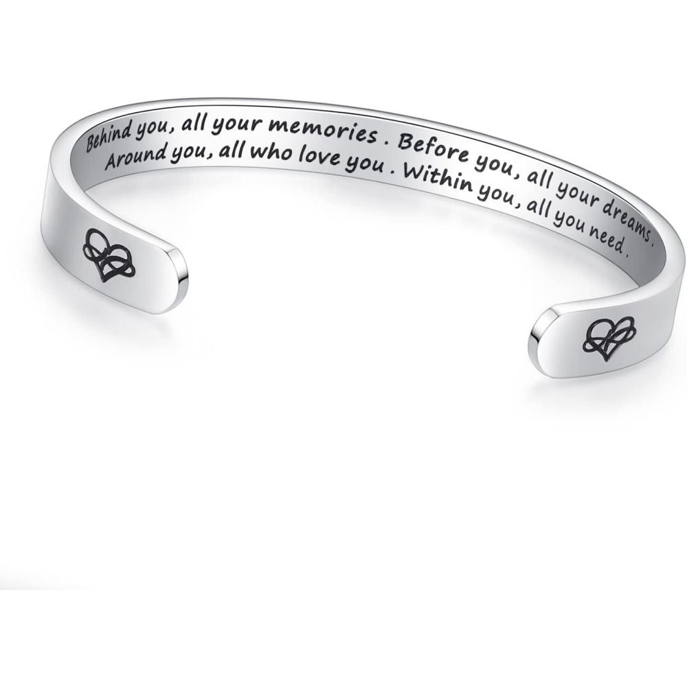 imageTONY amp SANDY Inspirational Bracelets for Women Teen Girls Personalized Gifts for Daughter Granddaughter Mom Sister Friends Stainless Steel Engraved Cuff Birthday Easter ChristmasA Graduation Gifts Behind you all your memories Before you all your dreams