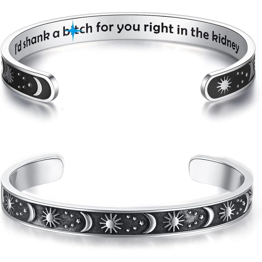 imageTONY amp SANDY Inspirational Bracelets for Women Teen Girls Personalized Gifts for Daughter Granddaughter Mom Sister Friends Stainless Steel Engraved Cuff Birthday Easter ChristmasA Friend Gifts Sun Moon Id shank a btch for you right in the kidney