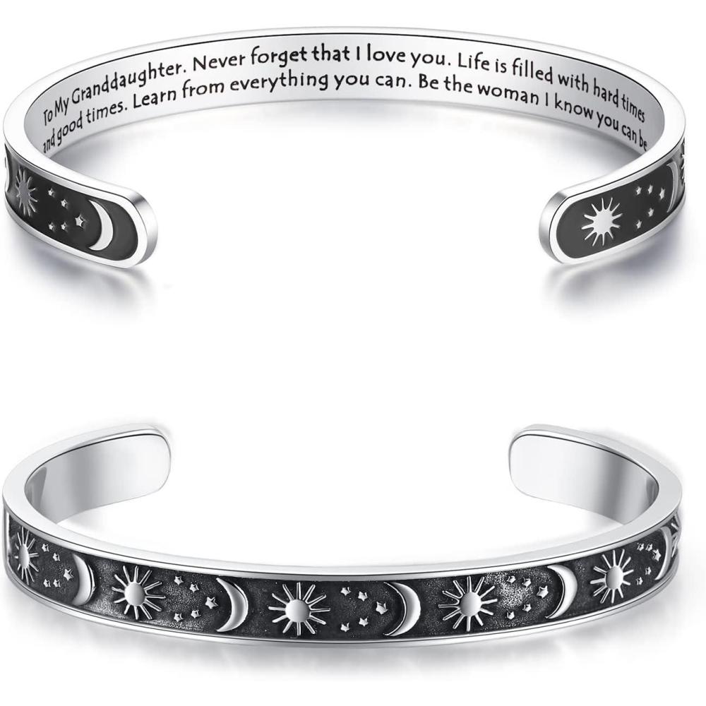 imageTONY amp SANDY Inspirational Bracelets for Women Teen Girls Personalized Gifts for Daughter Granddaughter Mom Sister Friends Stainless Steel Engraved Cuff Birthday Easter ChristmasA Granddaughter Gifts Sun Moon Never forget that I love you