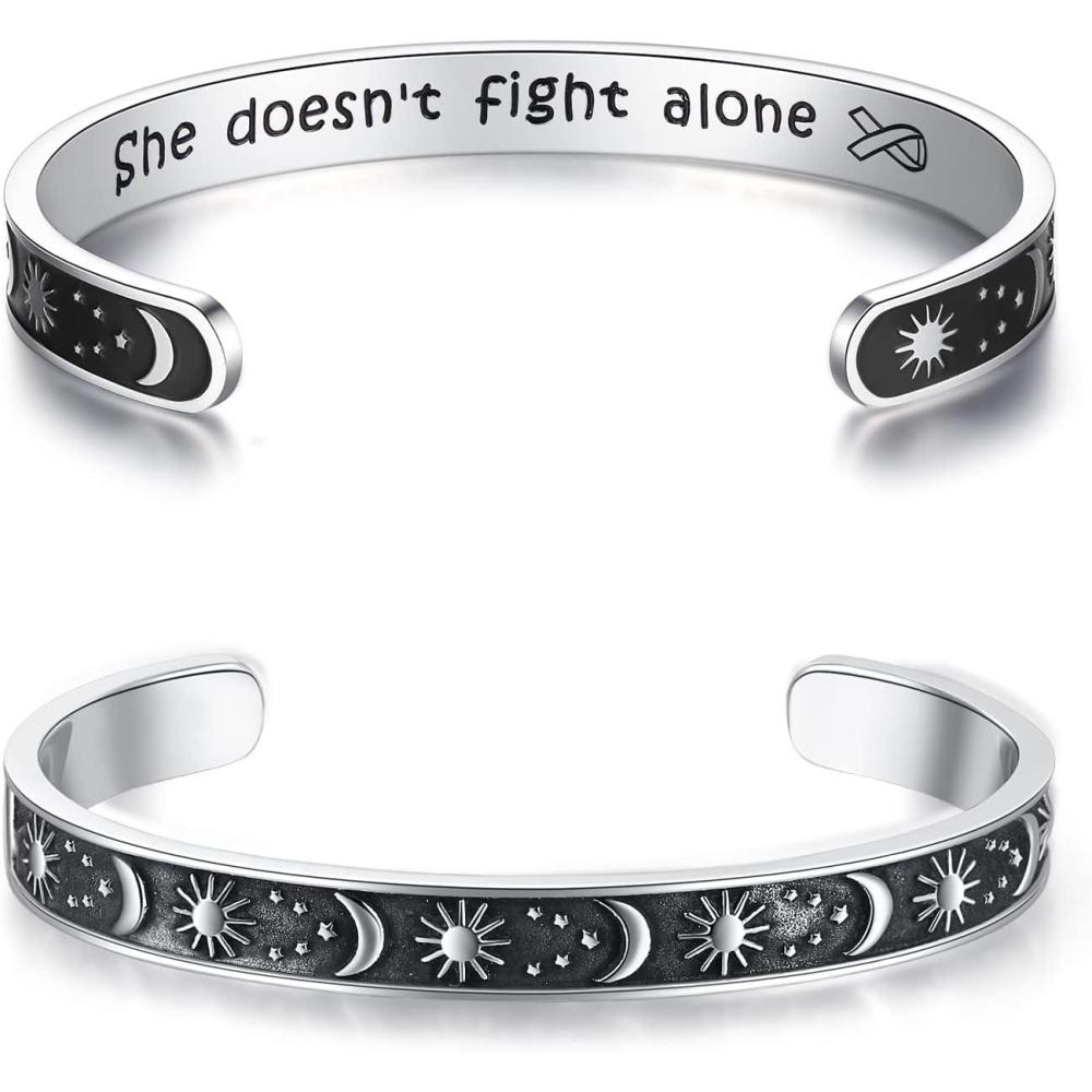 imageTONY amp SANDY Inspirational Bracelets for Women Teen Girls Personalized Gifts for Daughter Granddaughter Mom Sister Friends Stainless Steel Engraved Cuff Birthday Easter ChristmasA Sun Moon She doesnt fight alone