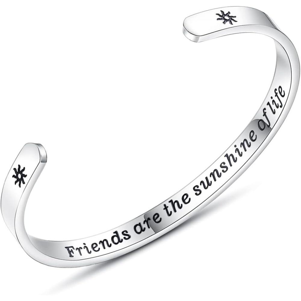 imageTONY amp SANDY Inspirational Bracelets for Women Teen Girls Personalized Gifts for Daughter Granddaughter Mom Sister Friends Stainless Steel Engraved Cuff Birthday Easter ChristmasA Friend Gifts Friends are the sunshine of life