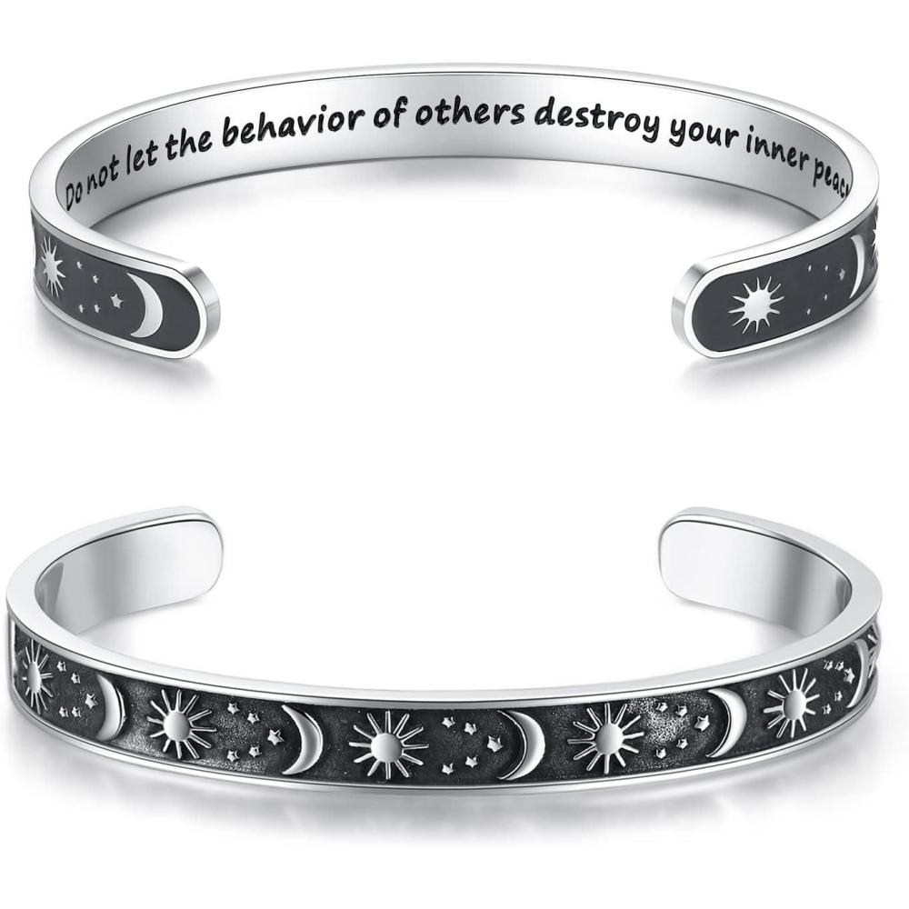 imageTONY amp SANDY Inspirational Bracelets for Women Teen Girls Personalized Gifts for Daughter Granddaughter Mom Sister Friends Stainless Steel Engraved Cuff Birthday Easter ChristmasSun Moon Do not let the behavior of others destroy your inner peace