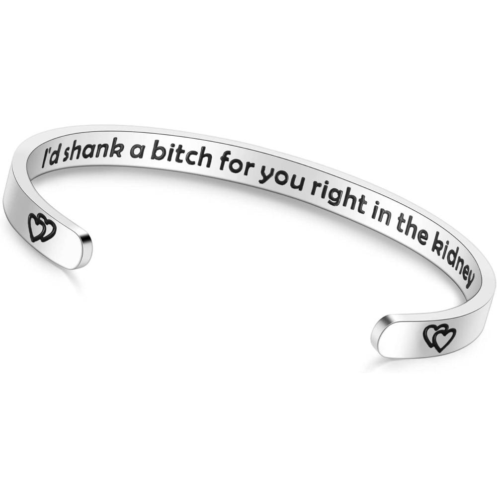 imageTONY amp SANDY Inspirational Bracelets for Women Teen Girls Personalized Gifts for Daughter Granddaughter Mom Sister Friends Stainless Steel Engraved Cuff Birthday Easter ChristmasA Friends Gifts Id shank a b for you right in the kidney